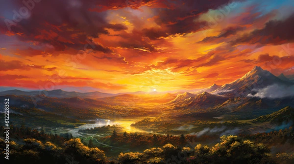 Obraz Dawn's Symphony from the Mountain Top, Generative AI