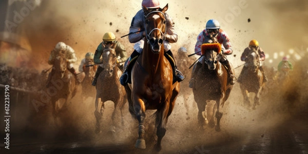 Fototapeta Horse racing illustration. Generative AI