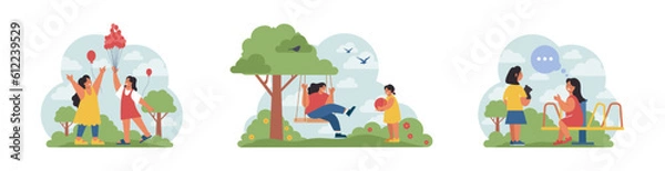 Obraz Children exploring nature on summer holidays set. Active outside