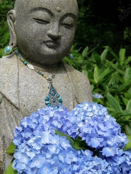 Obraz 地蔵と紫陽花