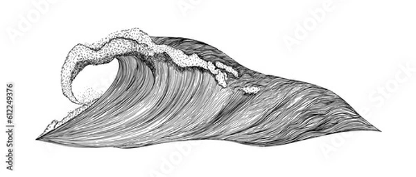 Obraz The sea wave. Ocean. Hand-drawn. Graphics. Engraving