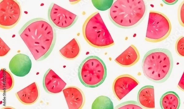 Fototapeta watermelon in watercolor style seamless pattern