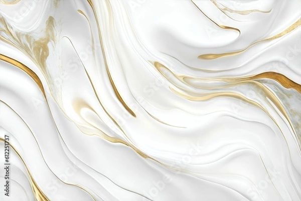 Fototapeta Luxury white and metallic gold marble background, Created with Generative AI.
