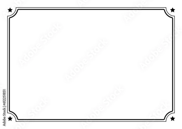 Fototapeta Frame and border isolated vector. Black outline on white background star shape corner template.