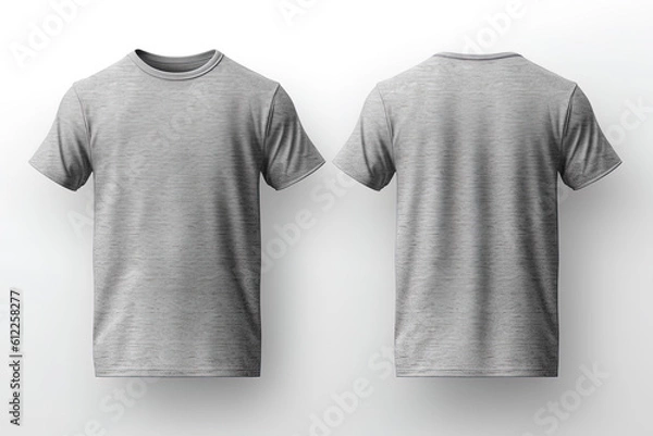 Fototapeta Grey male t-shirt realistic mockup set from front and back view, blank textile print design template for fashion apparel. Created with Generative AI Technology