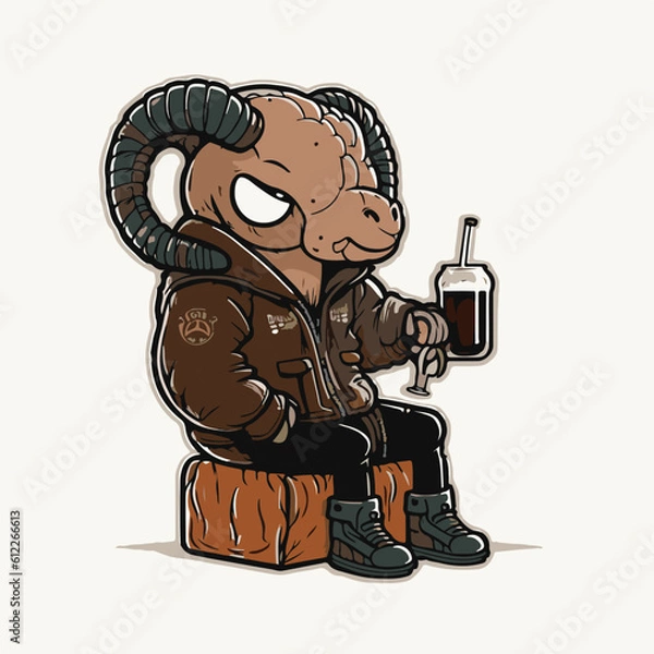 Obraz relax Ram drinking Calvados, Ram character, artistic, print design, for t-shirt and case
