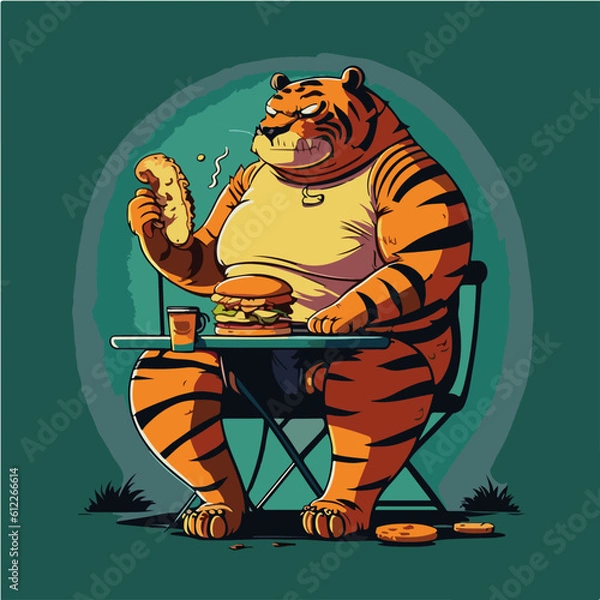 Obraz relax Tiger eating Croissants, Tiger character, artistic, print design, for t-shirt and case
