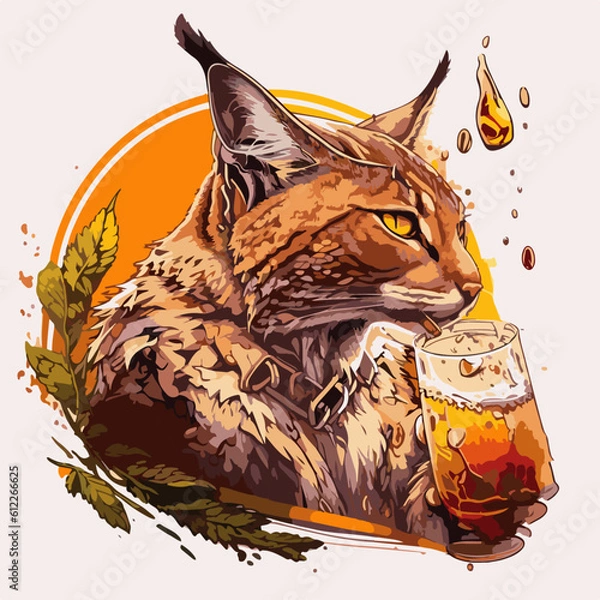 Obraz relax Lynx drinking Grand Marnier, Lynx character, artistic, print design, for t-shirt and case
