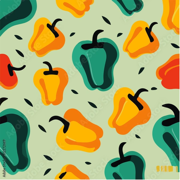 Obraz cute simple bell pepper pattern, cartoon, minimal, decorate blankets, carpets, for kids, theme print design
