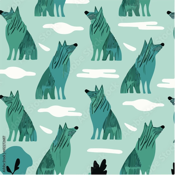 Obraz cute simple wolf pattern, cartoon, minimal, decorate blankets, carpets, for kids, theme print design
