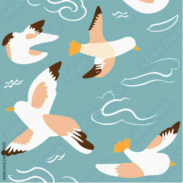 Obraz cute simple seagull pattern, cartoon, minimal, decorate blankets, carpets, for kids, theme print design
