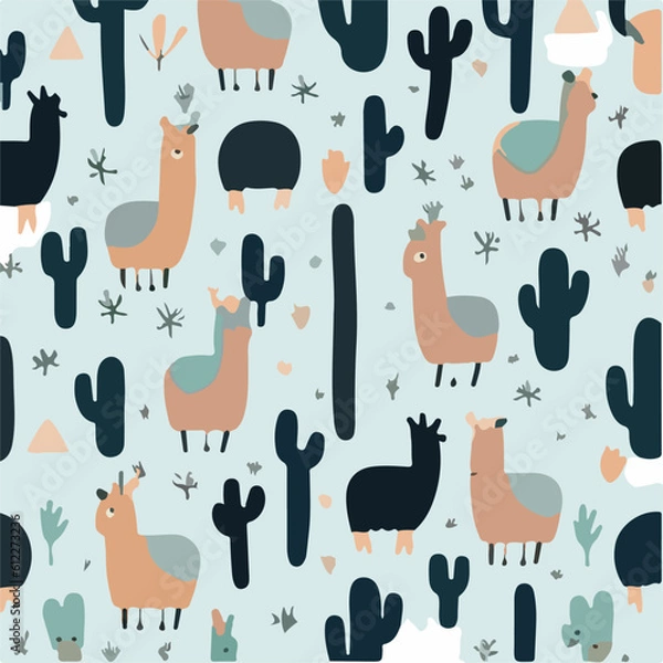 Obraz cute simple llama pattern, cartoon, minimal, decorate blankets, carpets, for kids, theme print design
