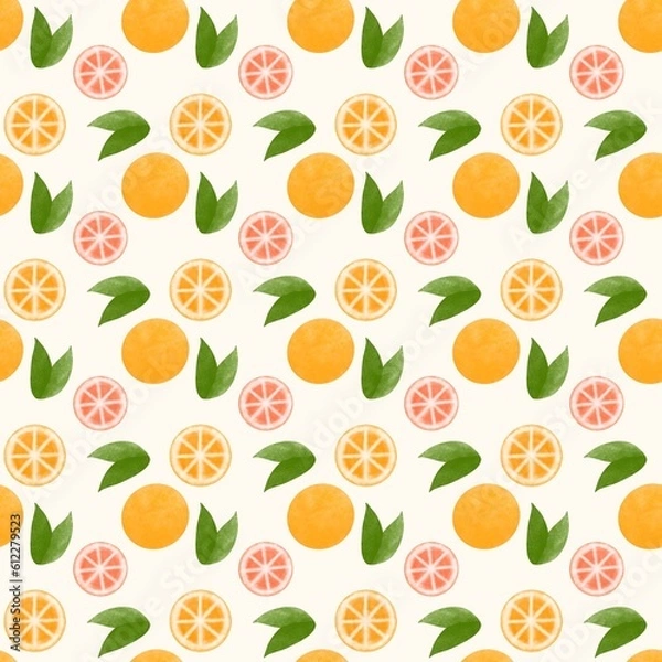 Obraz Orange watercolor pattern, oranges, watercolor drawing for kids, orange fabric pattern, children's patterns, orange slices in watercolor