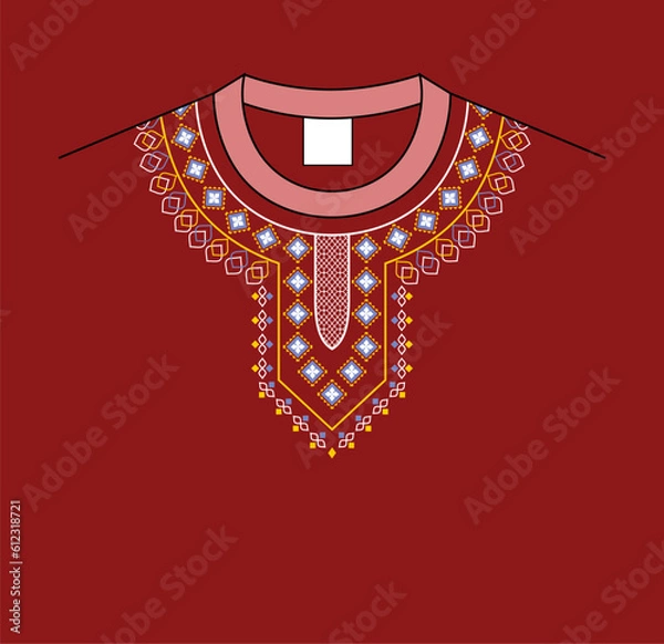 Fototapeta neck design embrodery style in ruby red colour with flat background