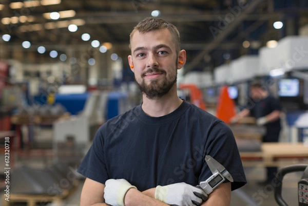 Obraz Portrait confident worker in steel factory