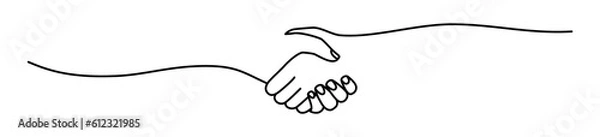 Fototapeta Handshake, agreement, introduction banner hand drawn with single line. Women or men shake hands. Png illustration isolated on transparent background