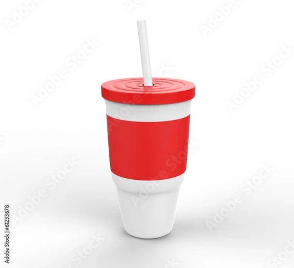 Obraz red plastic glass with straw 3D