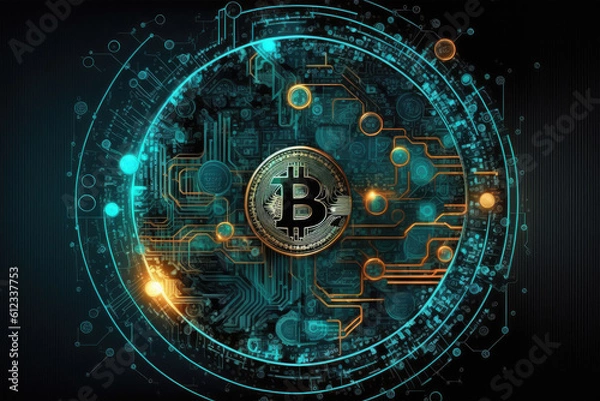 Obraz Bitcoin with cryptocurrency on background