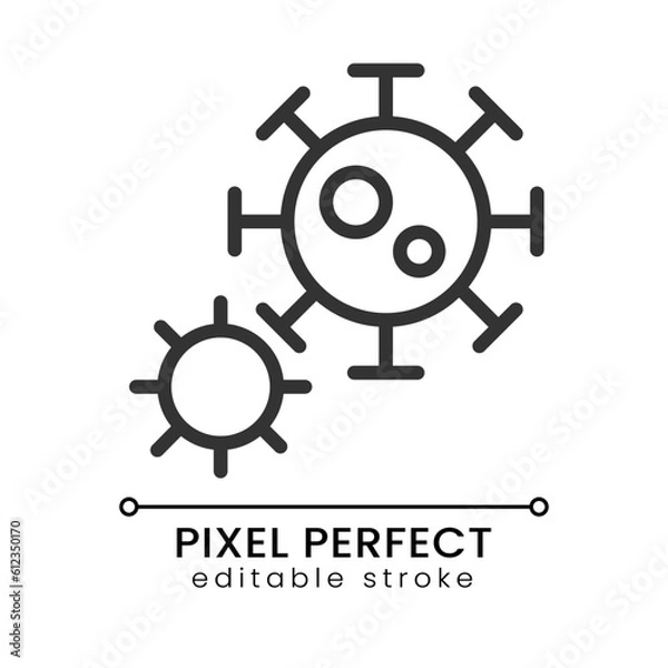 Fototapeta Coronavirus pixel perfect linear icon. Contagious virus. Microorganism. Infection and illness. Thin line illustration. Contour symbol. Vector outline drawing. Editable stroke. Poppins font used