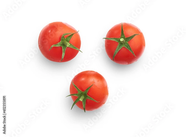 Obraz Three ripe juicy red tomatoes isolated against a transparent background