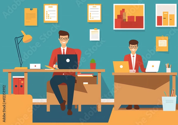Fototapeta Flat vector illustration working office