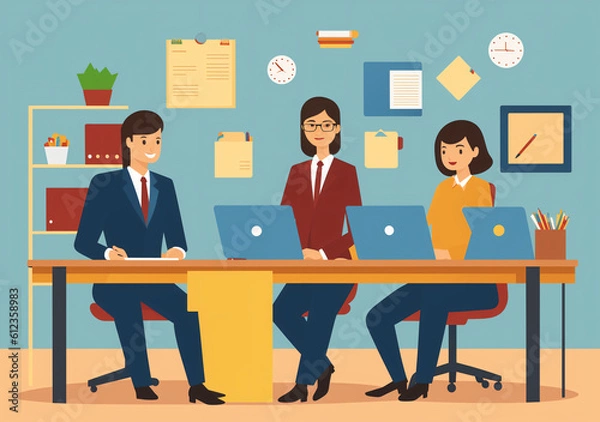 Fototapeta Flat vector illustration working office