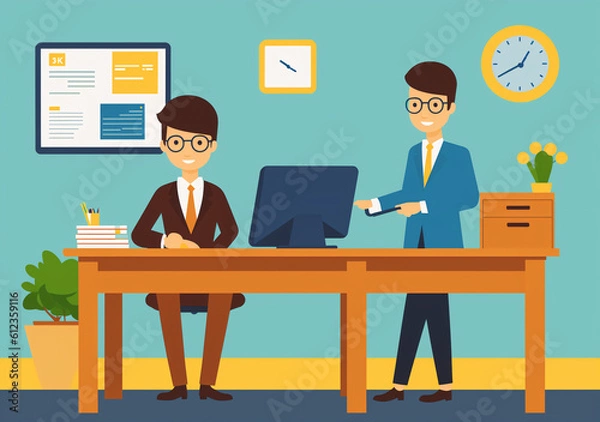 Fototapeta Flat vector illustration working office