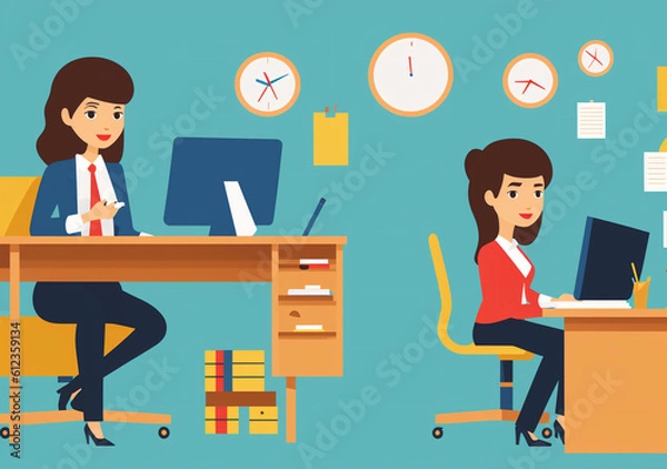 Fototapeta Flat vector illustration working office