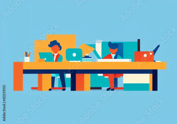 Fototapeta Flat vector illustration working office