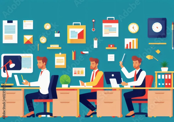 Fototapeta Flat vector illustration working office