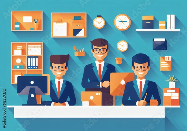 Fototapeta Flat vector illustration working office