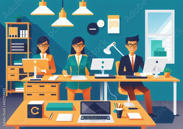 Fototapeta Flat vector illustration working office