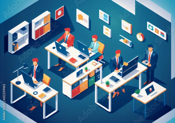 Fototapeta Flat vector illustration working office