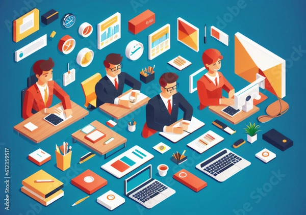 Fototapeta Flat vector illustration working office
