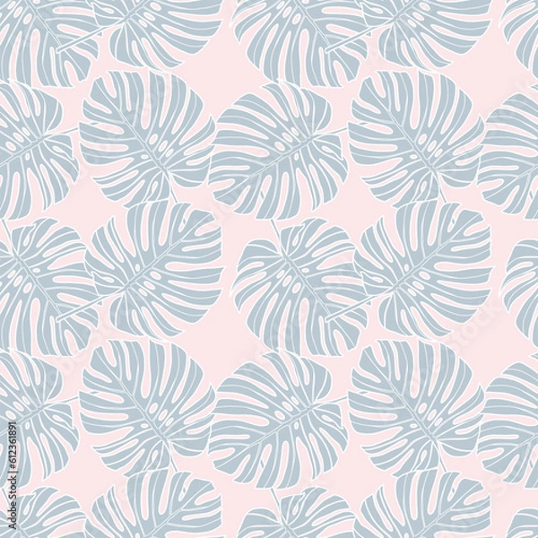 Fototapeta Tropical seamless pattern with turquoise monstera leaves. Pattern for textiles, wrapping paper, wallpapers, covers, backgrounds, decor