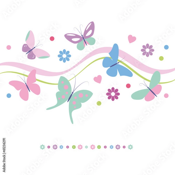 Obraz lovely colorful butterflies flowers and hearts greeting card