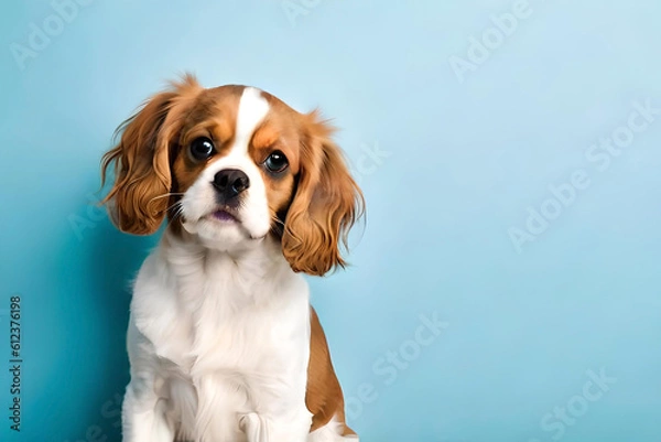 Fototapeta Cavalier King Charles Spaniel on light blue background