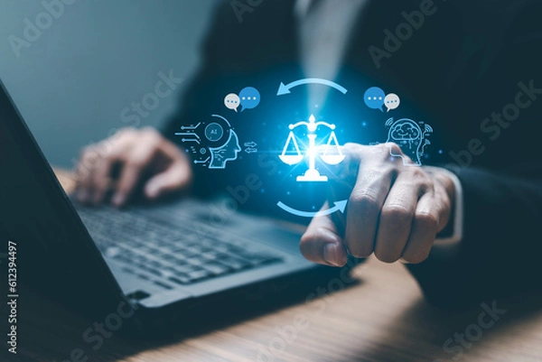 Fototapeta AI ethics or AI Law concept. Developing AI codes of ethics. Compliance, regulation, standard , business policy and responsibility for guarding against unintended bias in machine learning algorithms.