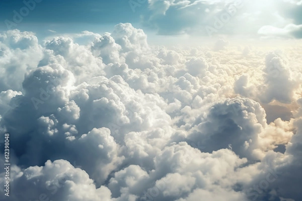 Fototapeta Soft, white clouds drifting overhead. AI generative