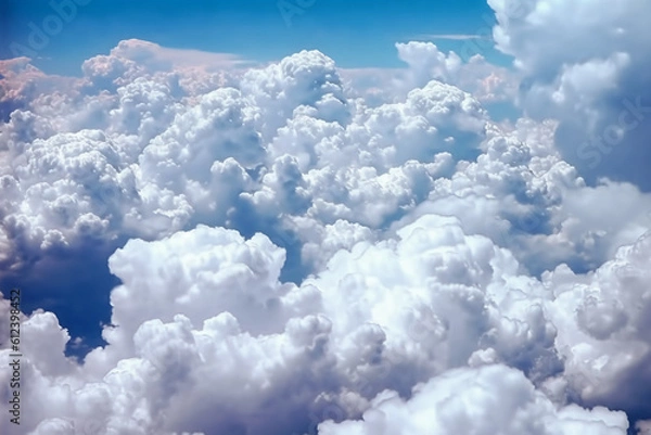 Fototapeta Soft, white clouds drifting overhead. AI generative