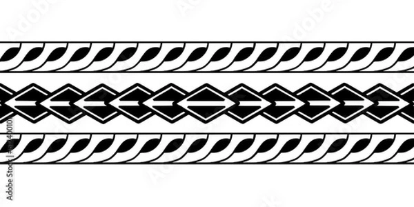 Fototapeta Polynesian border tattoo design.  Pattern aboriginal samoan. Black and white texture, isolated vector.