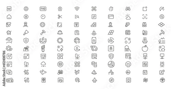 Fototapeta Mega set of icons in trendy line style. ui ux, ecology, real estate, transport, Business, ecommerce, finance, accounting. Big set Icons collection. Vector illustration