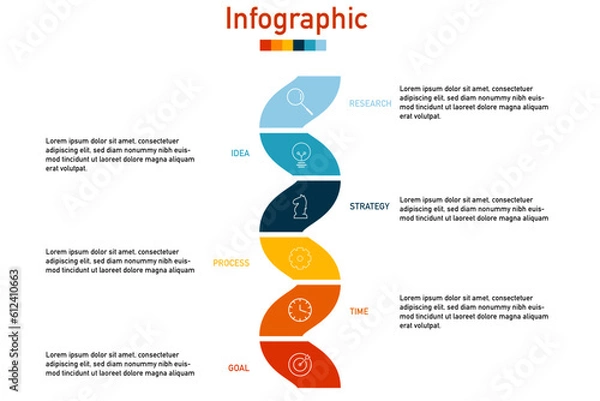 Fototapeta Business data visualization. 6 options or steps. Infographic template with icons. Can be used for process diagram, presentations, workflow layout, banner, flow chart, report.