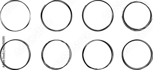 Fototapeta Doodle line circle. Circular scribble, artistic round illustration elements in hand drawn style.