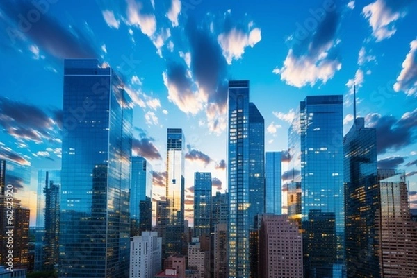 Fototapeta A Towering Skyline Over a Bustling Cityscape. Generative AI.