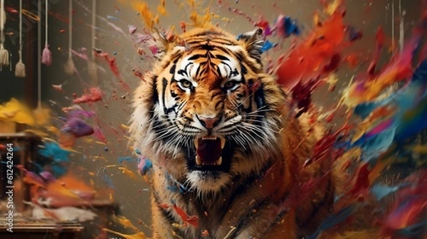 Fototapeta Tiger splashing ink, Generative AI