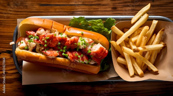 Obraz Lobster roll with french fries