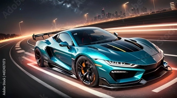 Fototapeta Neon Velocity: Futuristic Sports Car with Dazzling Light Trails