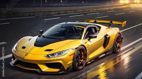 Fototapeta Neon Velocity: Futuristic Sports Car with Dazzling Light Trails