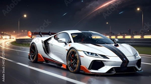 Fototapeta Neon Velocity: Futuristic Sports Car with Dazzling Light Trails